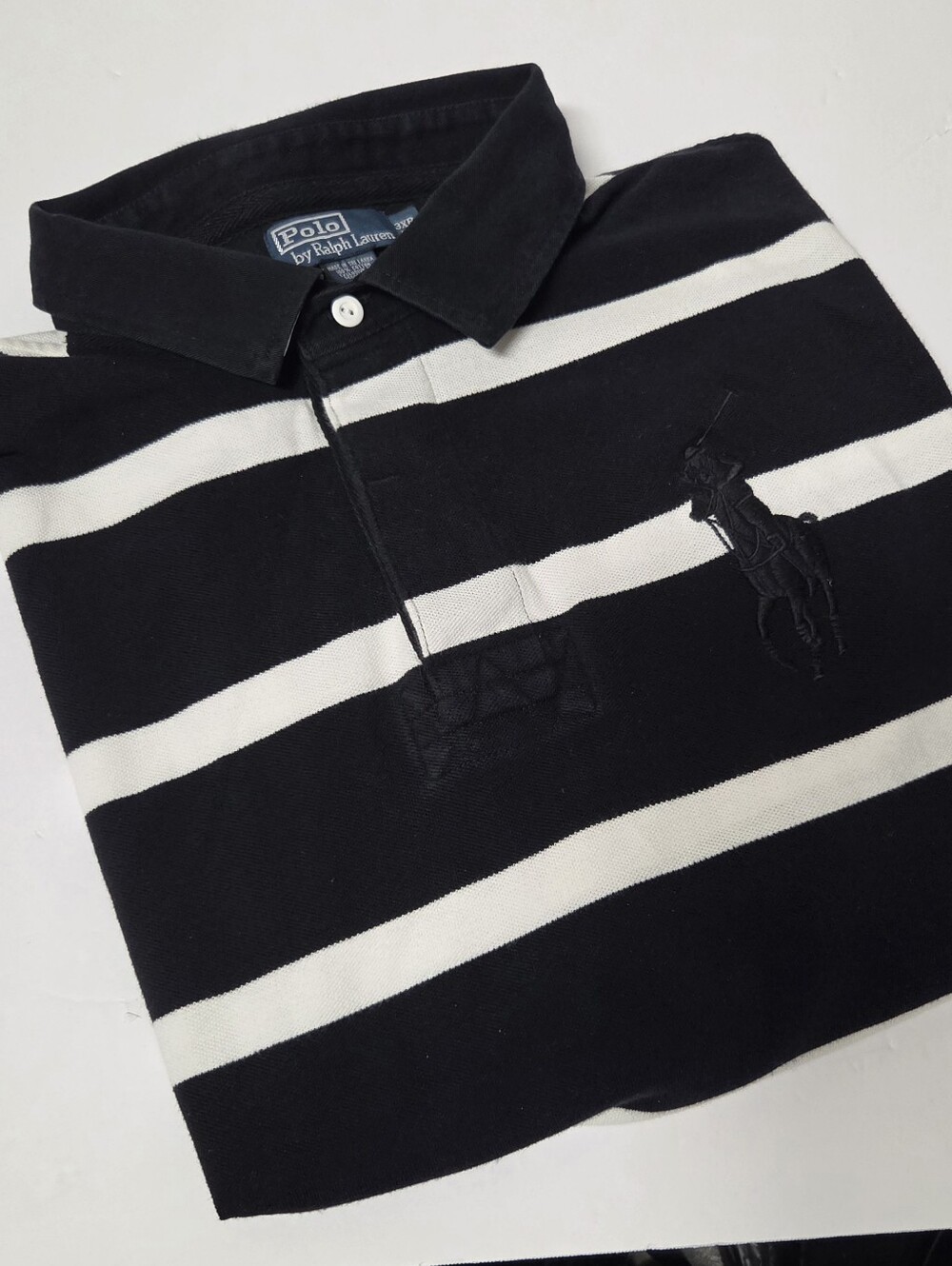 POLO by Ralph Lauren Big Pony Rugby Polo 3XB Striped Black/White S Sleeve Shirt - Picture 6 of 12